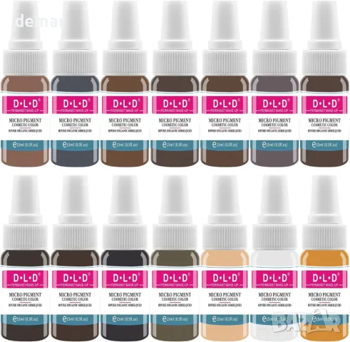 Комплект пигменти за татуировки DLD, Татуировка на вежди и устни, 14 бутилки по 15 мл