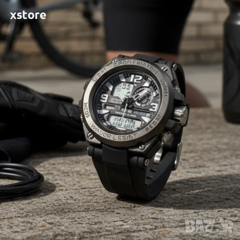 Спортен аналогово-дигитален мъжки часовник с подсветка, аларма и водоустойчив корпус, снимка 5 - Мъжки - 52786959