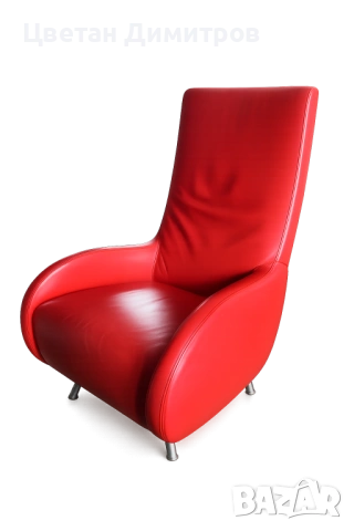 Montis,Червен кожен фотьойл модел.Loge, проектиран от нидерландски дизайнер Герард ван ден Берг