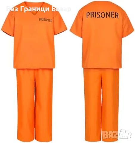 Нов Мъжки Prisoner костюм 7 части затворник оранжев за Хелоуин парти косплей маскарад карнавал, снимка 7 - Други - 56130607