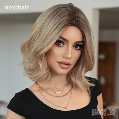 Руса къса омбре перука с тъмни корени на път, снимка 1