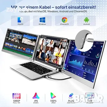 Roadom 15.6-инчов монитор за лаптоп с два екрана, 1080P FHD IPS, Type-C, алуминиева сплав