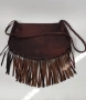 Мека дамска чанта от естествена кожа в "бохо стил" с ресни, снимка 5