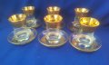Сервиз чашки и чинийки, стъклени, златни кантове, шарки – 6 бр комплект, снимка 7