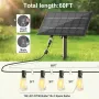 Външни соларни стрингови светлини, 18,3 м, 15+2 LED нечупливи крушки, дистанционно, USB конектор, снимка 2