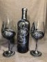 Ръчно изработен сет от 3 части бутилка с две чаши в злато , снимка 1 - Декорация за дома - 35927792