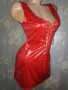 Червена секси къса рокля от еко кожа М, снимка 7