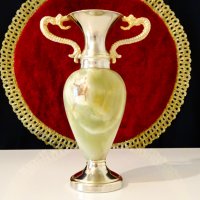 Посребрена ваза,амфора с оникс 15 см. , снимка 4 - Вази - 37783547