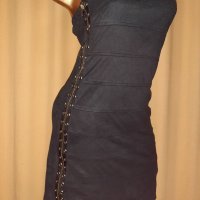 Da& Be M Черна велурена къса рокля с капси и цип, снимка 1 - Рокли - 33936109