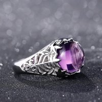 Сребърен пръстен с лилав аметист, снимка 2 - Пръстени - 34253636