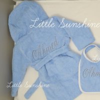 Комплект за баня за бебе Голям персонализиран сет от халат, хавлийка, лигавниче и кърпа с бродерии , снимка 3 - За банята - 31862300