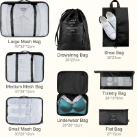 Maomaoyu 8 броя органайзери за опаковане на куфар, водоустойчиви, компресиращи, черни, снимка 5 - Други - 44735591