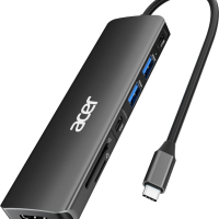 Acer USB C Hub, 7 в 1 USB C към 4K HDMI, 2 USB 3.1, Type-C, PD 100W, четец на SD карти, снимка 1 - Кабели и адаптери - 44518431