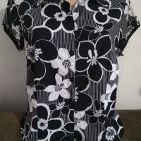 Черно-бяла риза на цветя,L/XL, снимка 1 - Ризи - 29626074