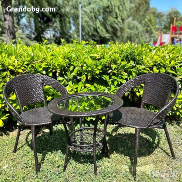 Градински Ратанов Комплект Relax 2 стола с маса + поставка, снимка 1