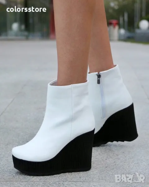 Боти на платформа - бяла кожа с черно ходило - BNP1, снимка 1