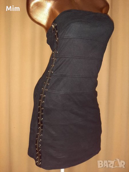 Da& Be M Черна велурена къса рокля с капси и цип, снимка 1
