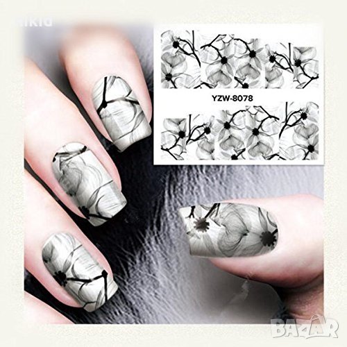YZW-8078 сиви цветя слайдер ваденки водни стикери за нокти маникюр татос, снимка 1