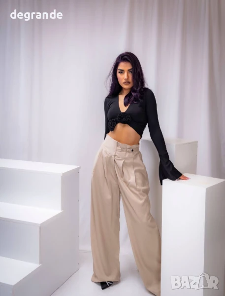 Уникална кройка дамски панталон с широк крачол, снимка 1