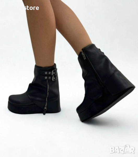 Боти на платформа - черна кожа - DMG25 , снимка 1
