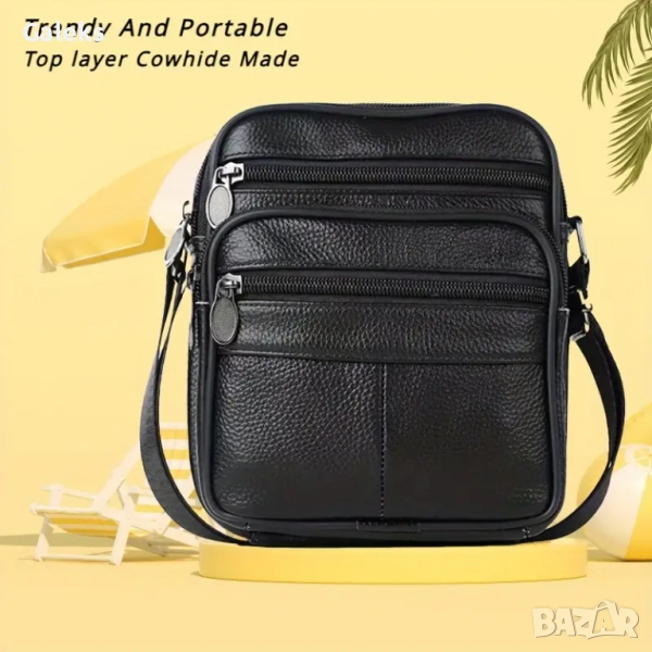 Компактна, Забележима и Стилна Мъжка кожена чанта (черна и кафява) естествена кожа!, снимка 1