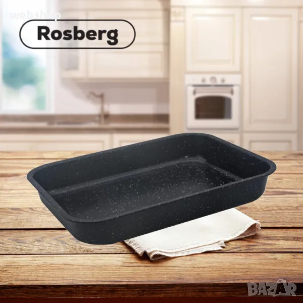 Черна Тава за готвене Rosberg с мраморно покритие, Правоъгълна, 39х29х5,8 см, снимка 1