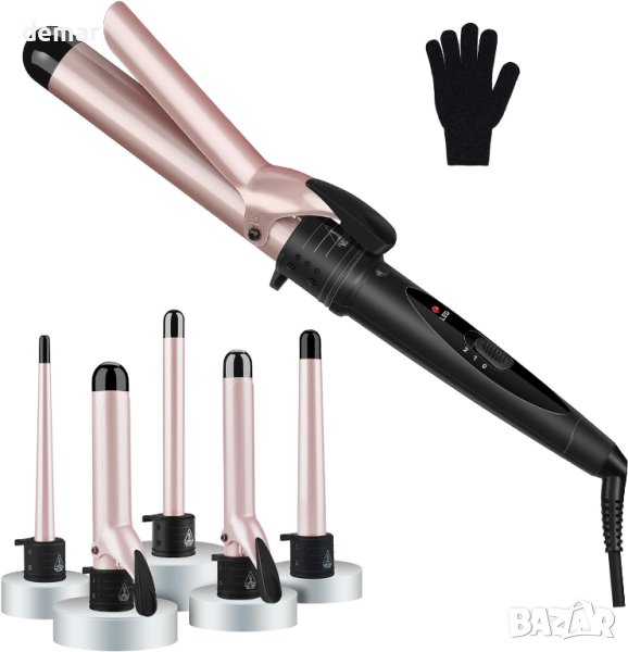 GINTOGE 5 в 1 Маша за коса за къдрене със сменяеми керамични цилиндъри от от 0,6 до 3 см, снимка 1