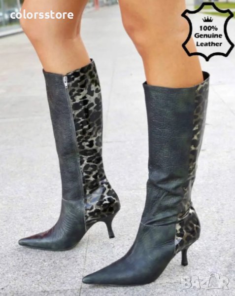 Ботуши на ток - зелена ЕСТЕСТВЕНА кожа - 35012, снимка 1