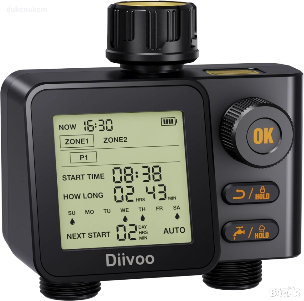 Програматор, таймер за напояване с 2 изхода, 6 независими програми - използван, снимка 1