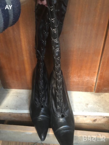 Дамски ботуши естествена кожа и сатен, снимка 1