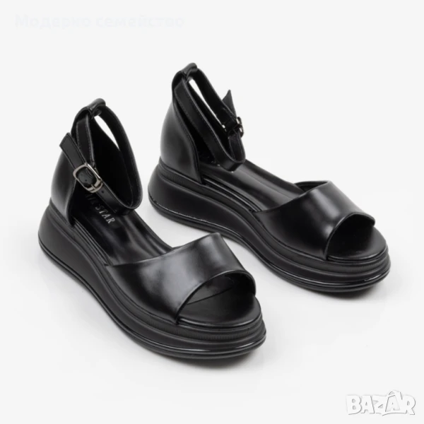 Дамски летни сандали в черно с каишка , снимка 1