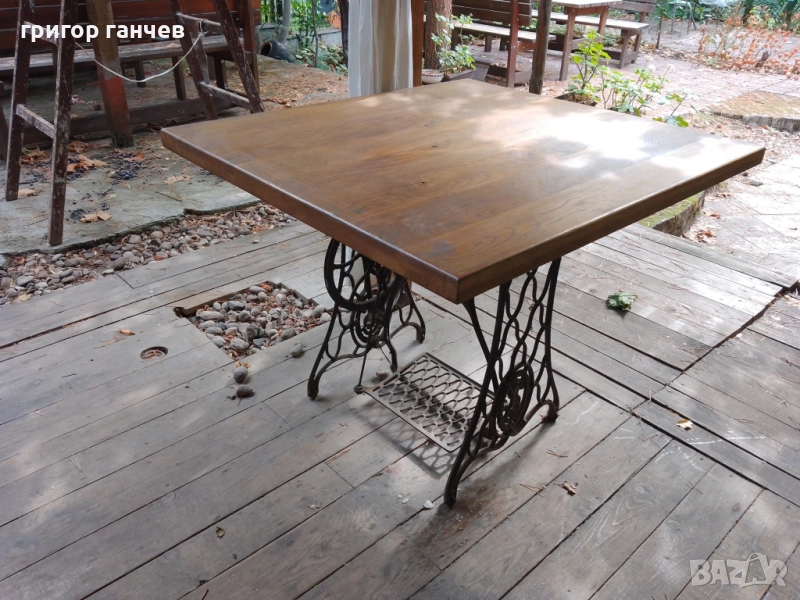 Маса с масивен плот от слепена дървесина - дъб, снимка 1