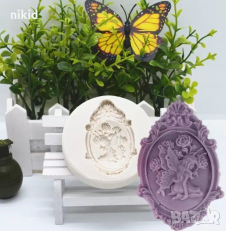 Брошка рамка фея пеперуда овал силиконов молд форма фондан шоколад глина смола бижу брошка, снимка 1