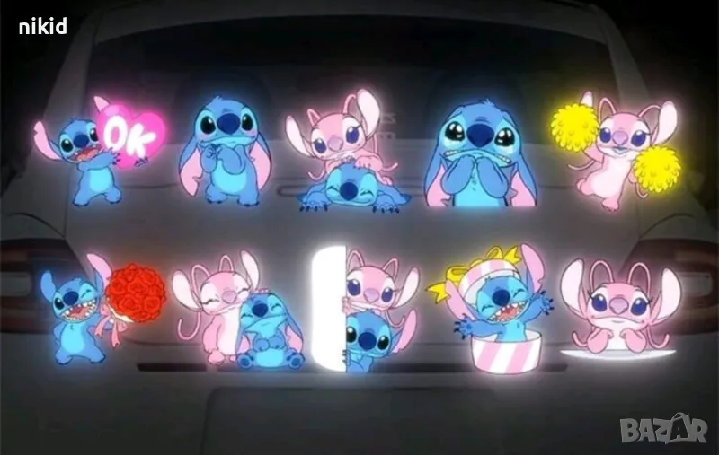 10 Стич Stitch стикер лепенка автомобил кола самозалепващ Светлоотразителни лепенки светлоотразителн, снимка 1
