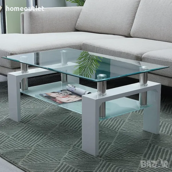 ПРОМОЦИЯ Маса със стъклен плот CLIPOP C-B-CT-0127 WH, снимка 1