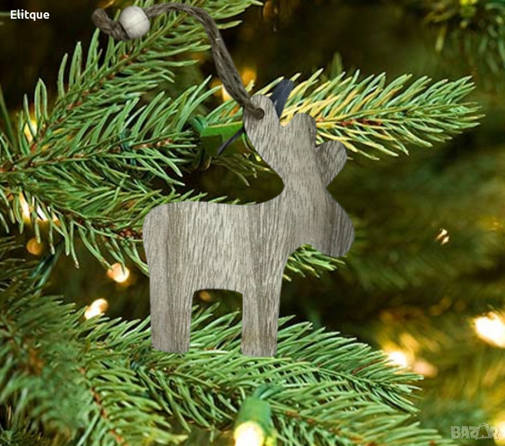 Изчистено дървено еленче - Празнична декорация за елха, снимка 1