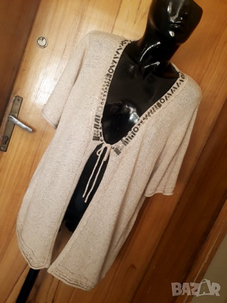 Бежова жилетка с къс ръкав с декорация мъниста ХХЛ, снимка 1