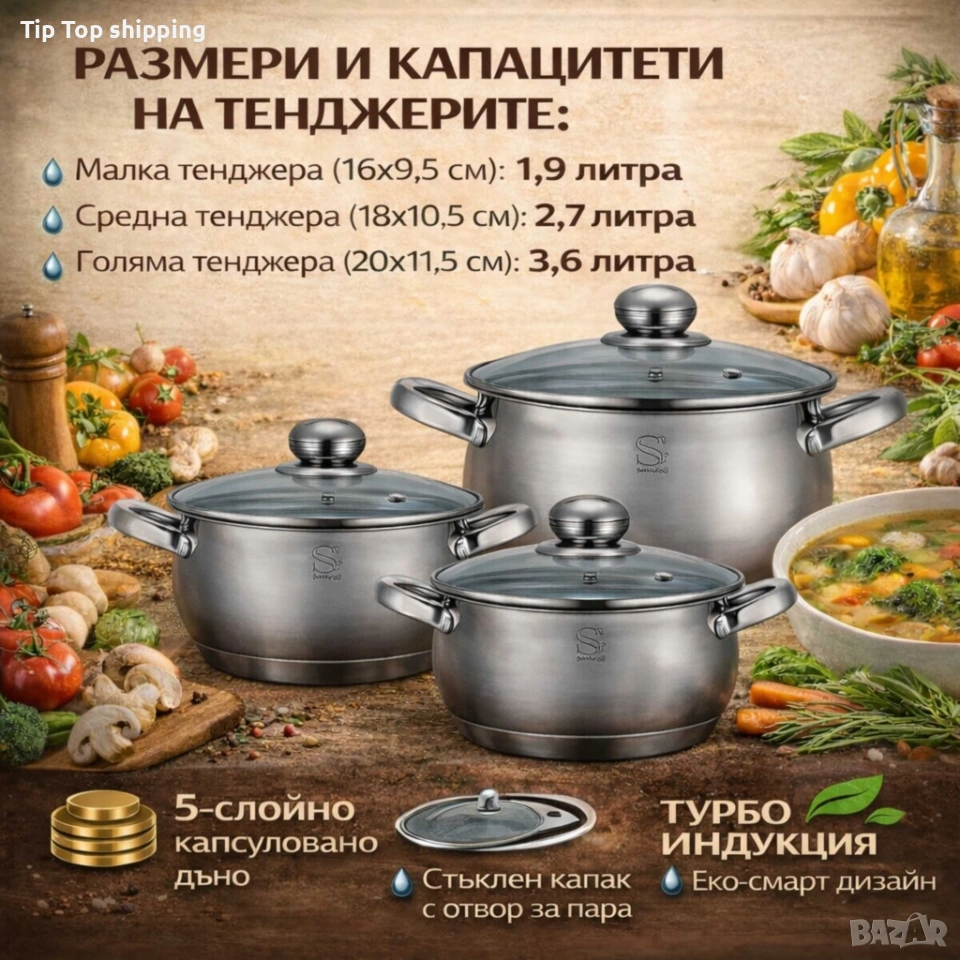 Комплект тенджери Swissgold EMMIE (SG-18099) – 3 броя с 5-слойно капсуловано дъно Цена:25 евро , снимка 1