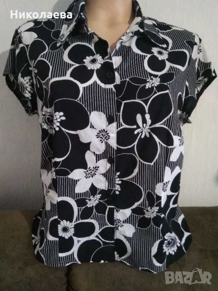 Черно-бяла риза на цветя,L/XL, снимка 1