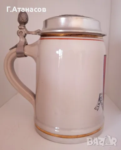 Старинна немска порцеланова халба с гравиран капак Bayern , снимка 2 - Антикварни и старинни предмети - 49213366