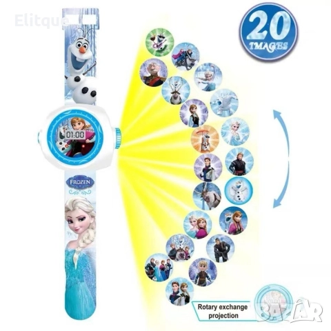 Детски часовник с вграден проектор. Проектират се над 20 картинки.  1 година гаранция., снимка 2 - Други - 52799729