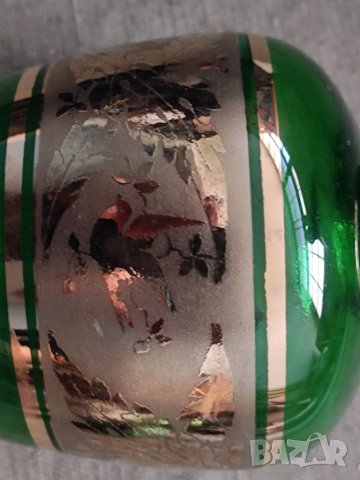 Продавам Зелена ваза с позлата и птички, снимка 4 - Вази - 36648487