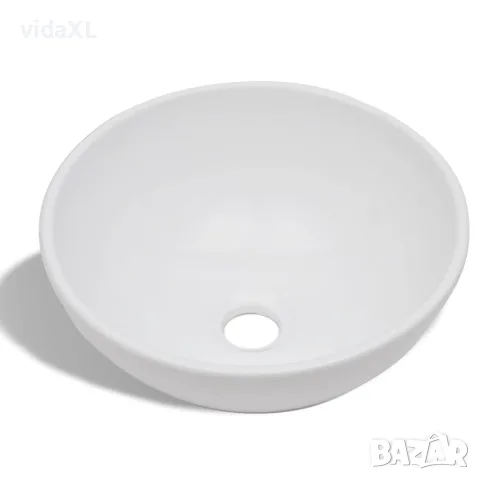 vidaXL Мивка за баня със смесител, керамична, кръгла, бяла, снимка 6 - Мивки - 56146382