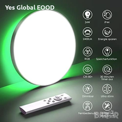 LED плафон 24W RGB с дистанционно димируем 3000–6500K, снимка 7 - Лед осветление - 53231442