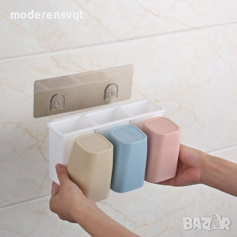 Органайзер за баня с 3 чаши за четки за зъби, паста за зъби , снимка 4 - Органайзери - 40041049