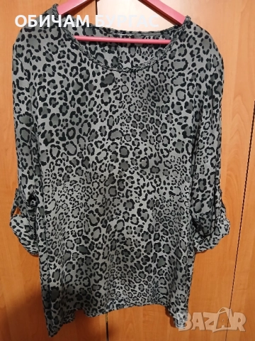 4xl ЕФЕКТНА БЛУЗКА В СИВ ЦВЯТ С ЛЕОПАРДОВ ПРИНТ/ръкавите се скъсяват/, снимка 5 - Блузи с дълъг ръкав и пуловери - 51467142