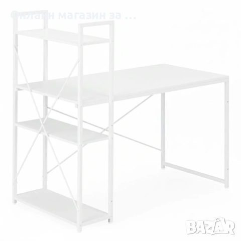 Компютърно бюро ModernHome, дървено, с рафтове за съхранение, бял, подсилена метална конструкция, снимка 5 - Бюра - 53381009
