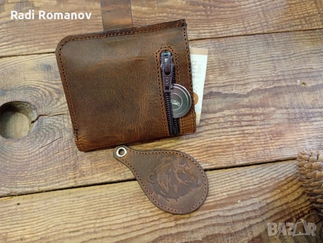 Ръчно изработен мъжки кожен портфейл+ ключодържател , снимка 4 - Портфейли, портмонета - 53936419