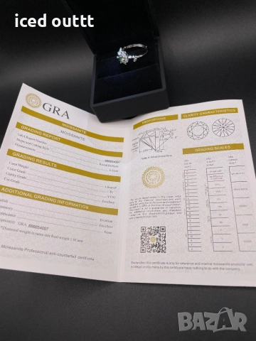 VVS1 Годежен Сребърен Пръстен - Тюркоазен Мойсанит Диамант, снимка 5 - Пръстени - 52583480