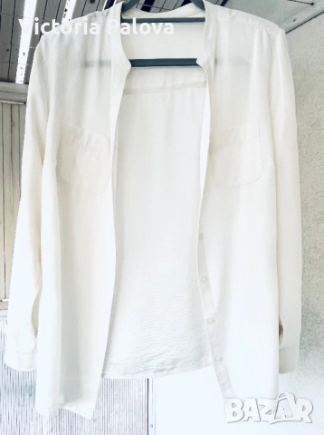 Луксозна копринена риза с пясъчен ефект - 100% чиста коприна кремав цвят, снимка 4 - Ризи - 52460017